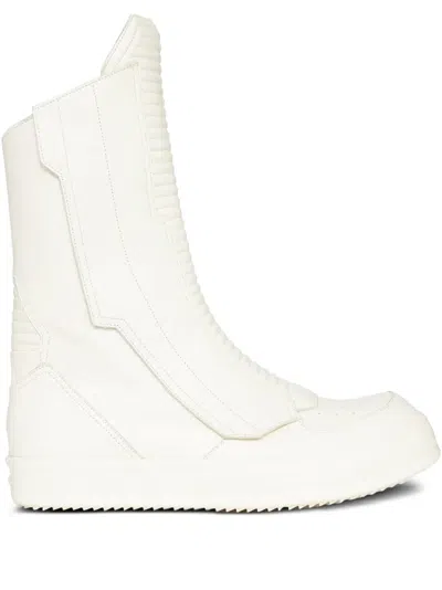 Rick Owens Round-toe Leather Boots In White