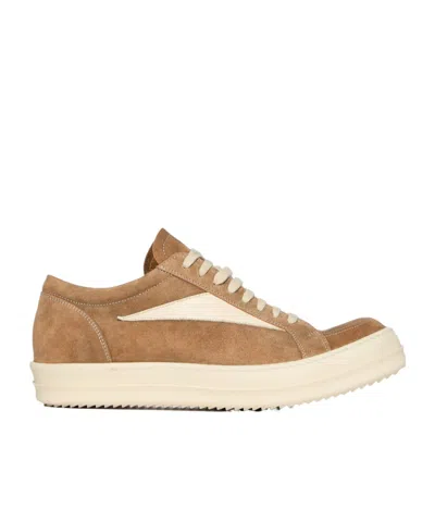 Rick Owens Vintage Full-grain Leather-trimmed Suede Sneakers In Brown