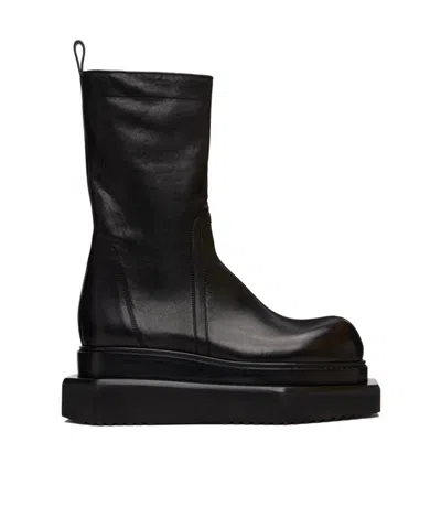 RICK OWENS ROUND-TOE MID-CALF BOOTS