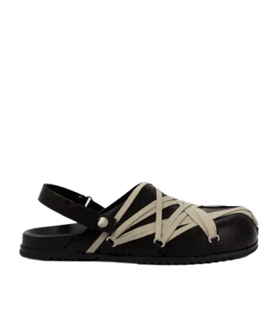 Rick Owens Megalace Mule Granola Black Leather Sandals