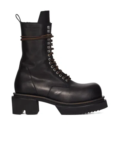 Rick Owens Round Toe Platform Biker Boots In Black