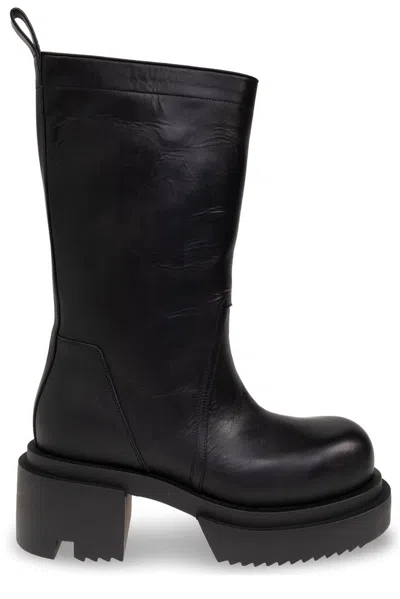 Rick Owens Mid-calf Leather Plaform Boots In Black