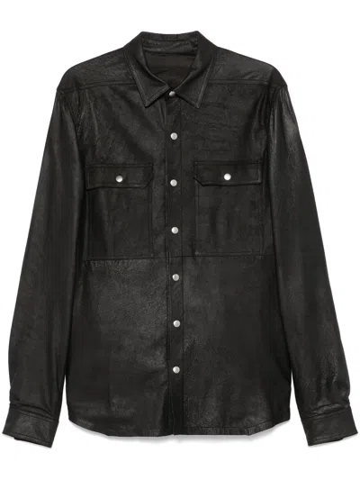 RICK OWENS OUTESHIRT LEATHER JACKET,RU01E5729.LBA 09 BLACK
