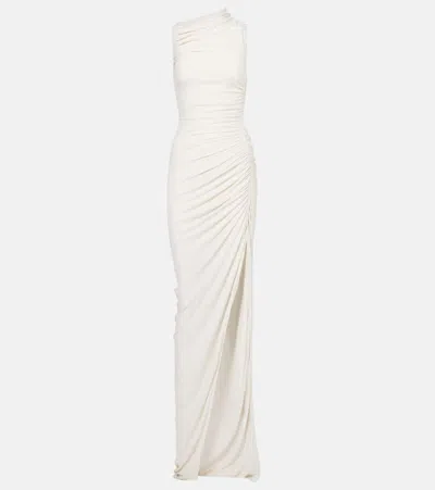Rick Owens Ruched Asymmetric Crêpe Jersey Gown In White
