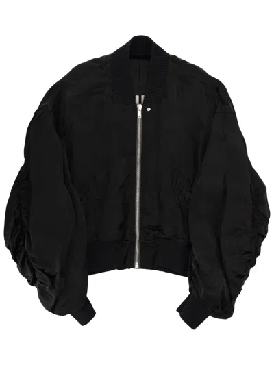 Rick Owens Ruched Bomber Jacket In Black