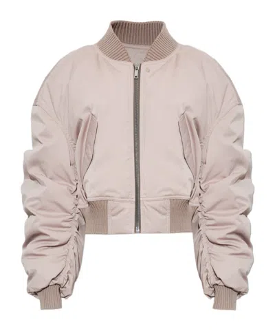 Rick Owens Ruched Cropped Bomber Jacket In Pink