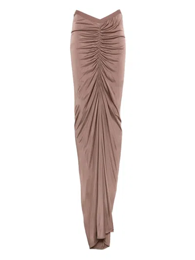 Rick Owens Ruched Draped Skirt In Brown