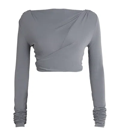Rick Owens Ruched Jade Crop Top In 138 Steel