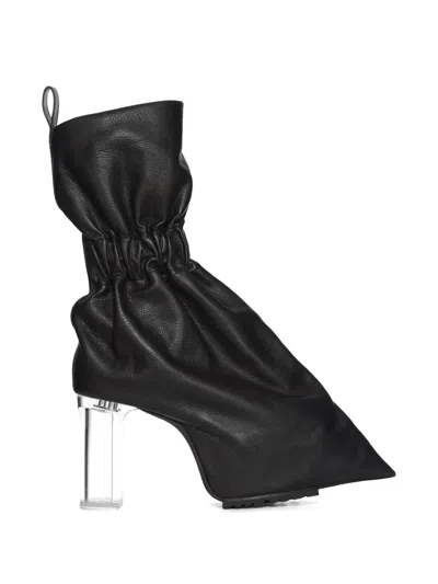 Rick Owens Ruched Leather Ankle Boots In Black