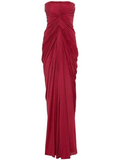 Rick Owens Ruched Bustier Maxi Dress In Red