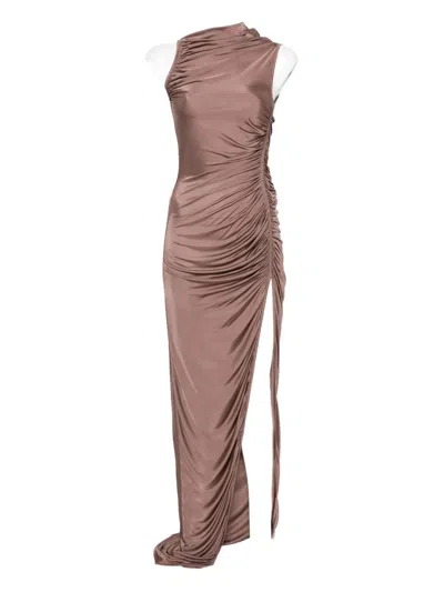 Rick Owens Ruched Maxi Dress In Brown