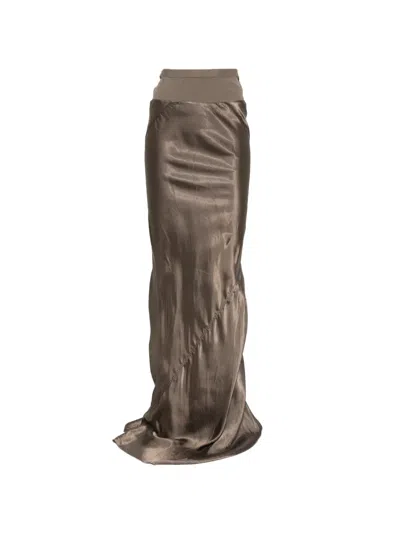 Rick Owens Ruched Maxi Skirt In Brown