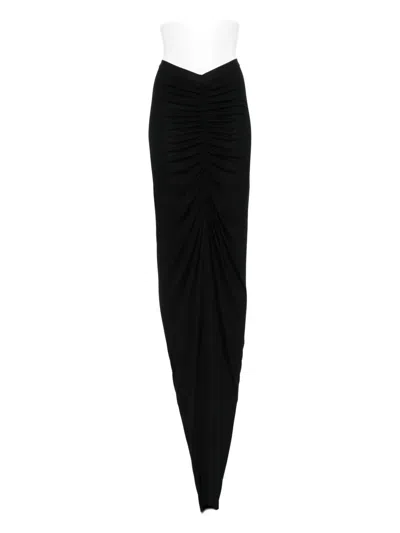 Rick Owens Ruched Midi Skirt In Black
