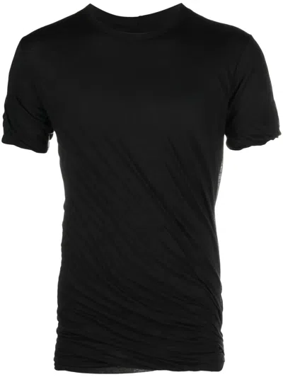 Rick Owens Double Ss Cotton T-shirt Draped Effect In Black