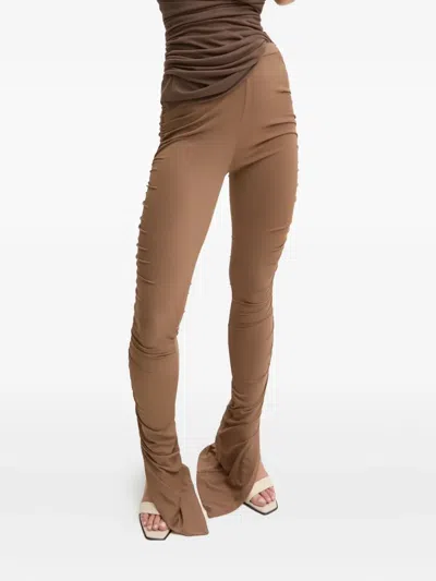 Rick Owens Ruched Split-hem Trousers In Brown