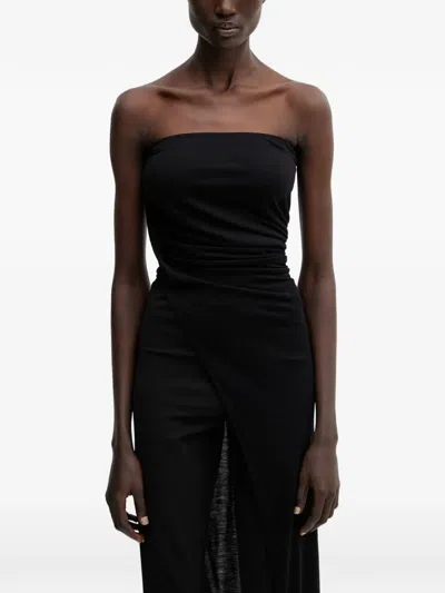 Rick Owens Ruched Strapless Top In Black