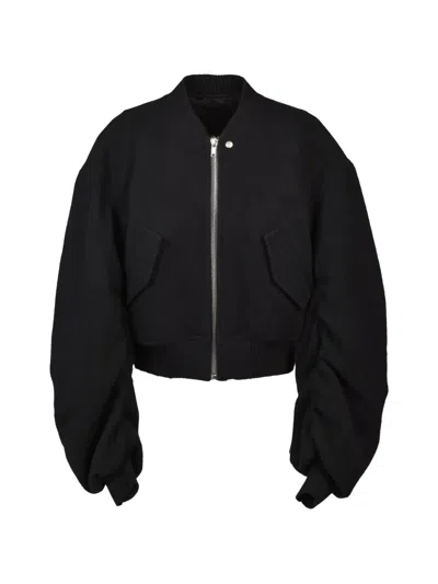 Rick Owens Ruched-sleeve Bomber Jacket In Black