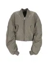 Rick Owens Ruched-sleeve Bomber Jacket In Grey