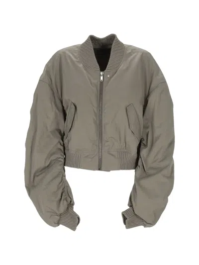 Rick Owens Ruched-sleeve Bomber Jacket In Grey