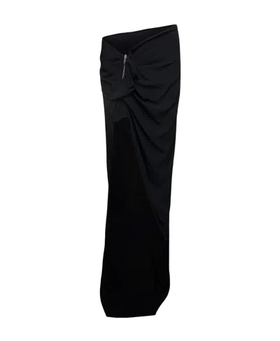 Rick Owens Ruffle-trim Draped Maxi Skirt In Black