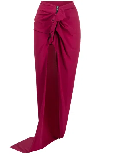 Rick Owens Gathered Asymmetric Crepe Maxi Skirt In Pink