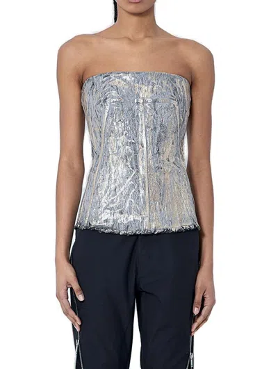 Rick Owens Denim Bustier Top In Gold
