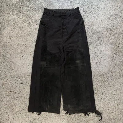Pre-owned Rick Owens Runway Fw19 Larry Moleskin Suede Patch Pants In Black