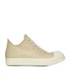 Rick Owens Lamb Leather Low-top Sneakers With Calf Leather Toe Cap In Parchment Color/milk Color/milk