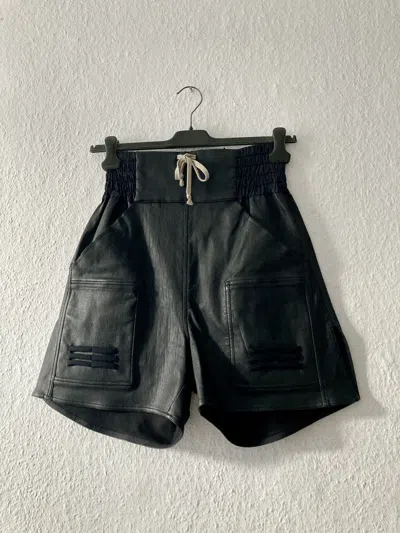 Pre-owned Rick Owens Runway Sample Fw14 "moody" Leather Boxing Shorts  In Black