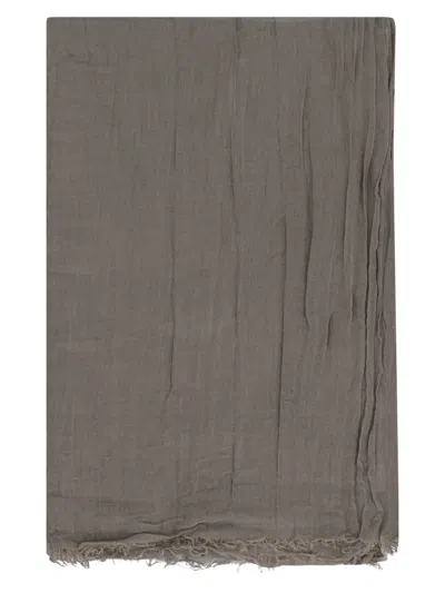 Rick Owens Scarf Linen Blend Fringed Edges In Grey