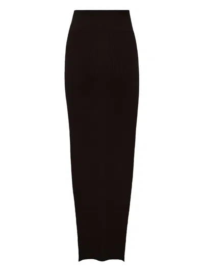 Rick Owens Sacri Ribbed-knit Maxi Skirt In Brown