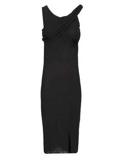 Rick Owens Draped Midi Dress In Black
