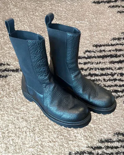 Pre-owned Rick Owens Sample  Shark Leather Bozo Army Boots In Black