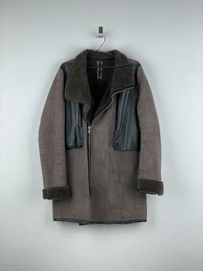 Pre-owned Rick Owens Sample Shearling Leather Coat In Brown