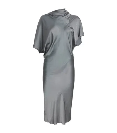 Rick Owens Satin Asymmetric Seb Midi Dress In Gray
