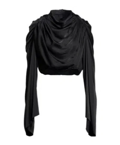 Rick Owens Satin Long Sleeve Blouse In Black