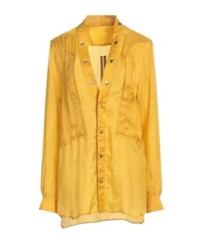 Rick Owens Satin Long Sleeve Shirt In Yellow