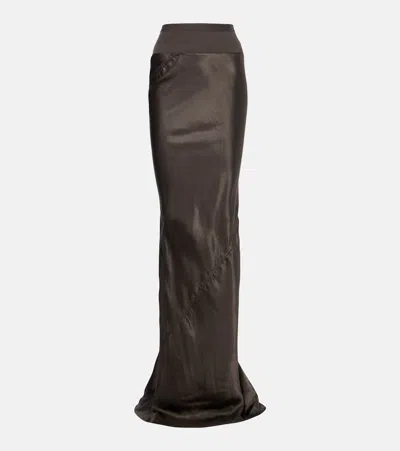 Rick Owens Satin Maxi Skirt In Brown