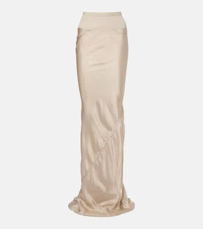 Rick Owens Satin Maxi Skirt In Neutral