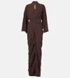 Rick Owens Satin Wrap Gown In Brown