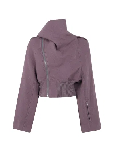 Rick Owens Scarf Flight Asymmetric-zip Cropped Jacket In Purple