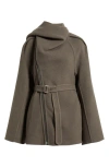 Rick Owens Asymmetric Belted Coat High Neck In Brown