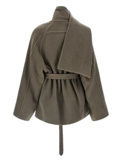 Rick Owens Asymmetric Belted Coat High Neck In Gray