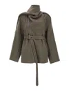 Rick Owens Asymmetric Belted Coat High Neck In Brown