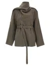 Rick Owens Asymmetric Belted Coat High Neck In Brown