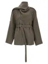 Rick Owens Asymmetric Belted Coat High Neck In Gray