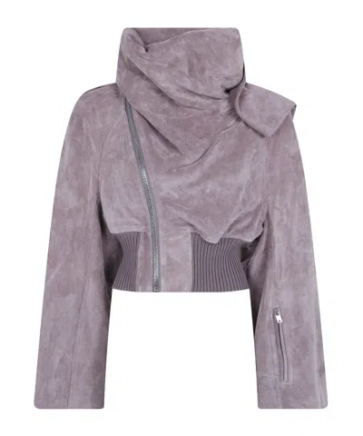 Rick Owens 'scarf Flight' Leather Bomber Jacket In Purple
