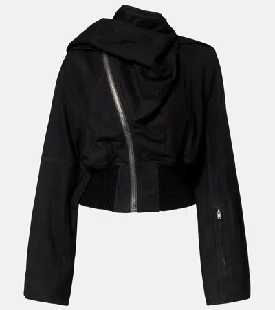 Rick Owens Scarf Flight Leather Jacket In Black