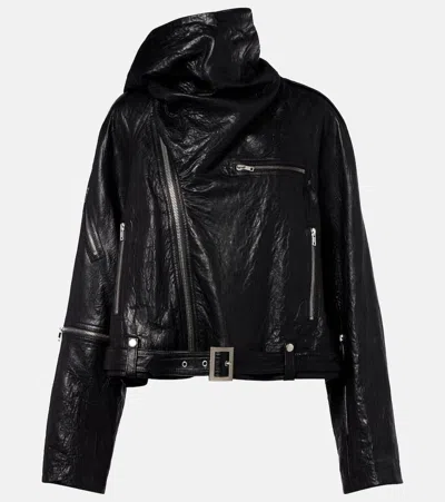 Rick Owens Scarf Light Leather Biker Jacket In Black
