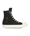 Rick Owens Black High Top Sneakers With Oversized Laces In Leather In Black